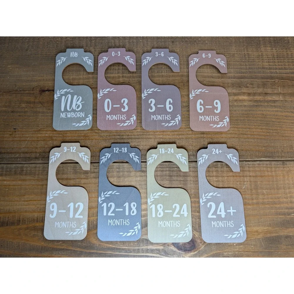 Wooden Baby Closet Dividers 8pc Set Newborn to 24+ Months Earth Tones Boho Leaf